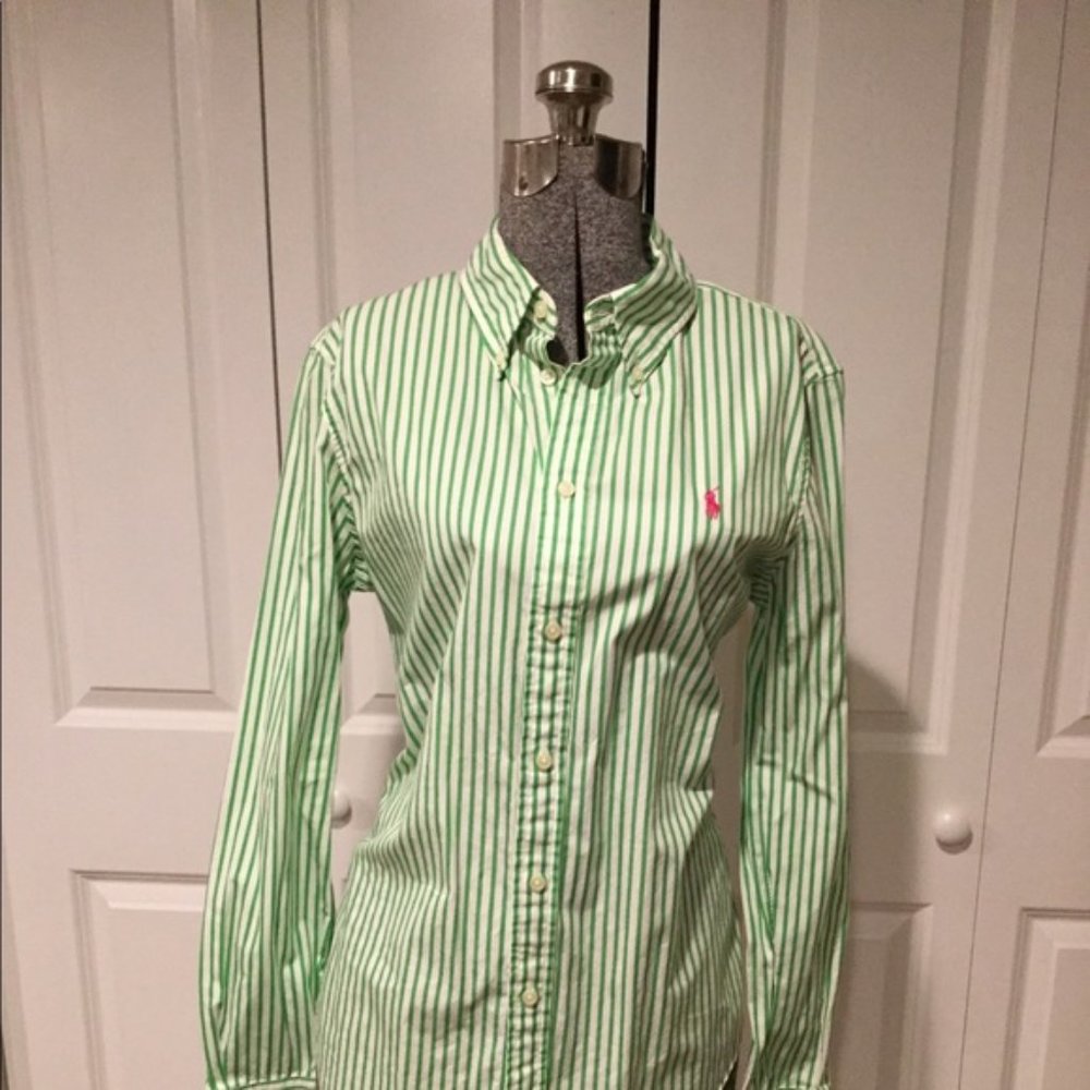 Polo Button Down 100% Cotton Blouse Sz 12